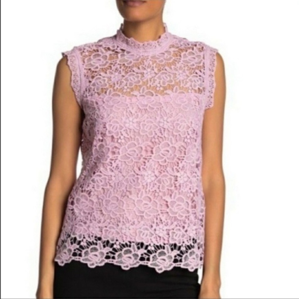 Nanette Lepore Sleeveless High Neck Lace Top Sugar Plum Large NWT